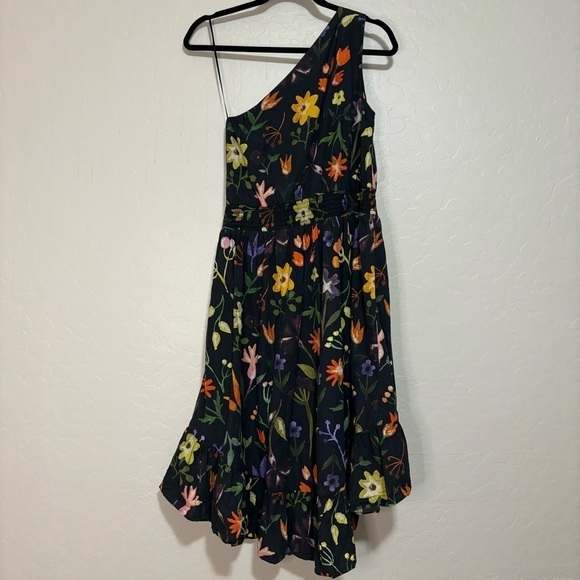 Slate & Willow Black Floral Print One-Shoulder Hi-Low Ruffle Hem Dress Size 2 - Picture 4 of 11
